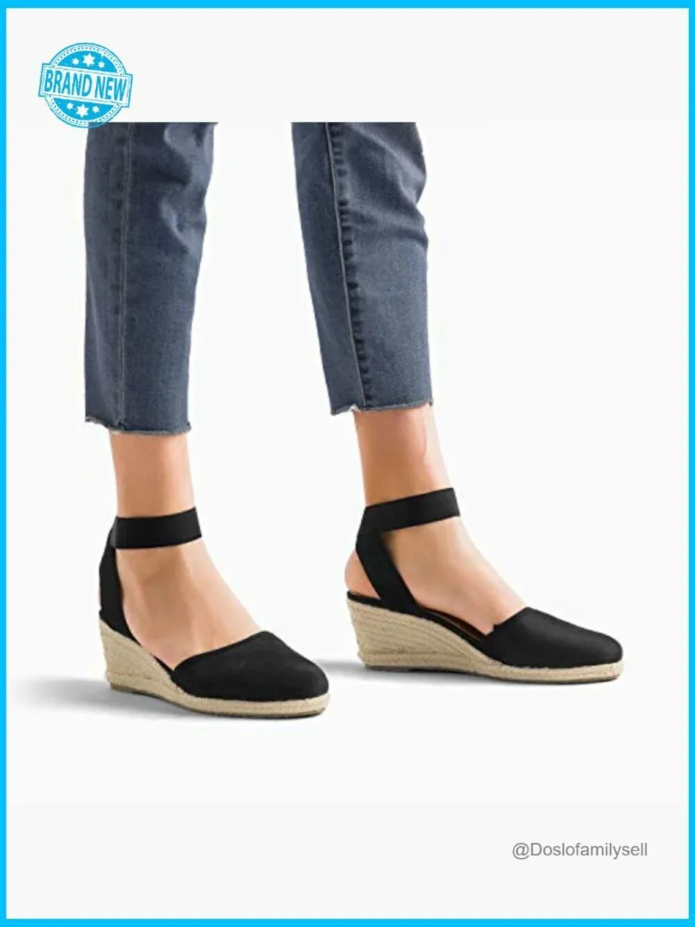 Wedge Sandals Elastic Ankle Strap Espadrilles Summer Closed Toe Comfortable